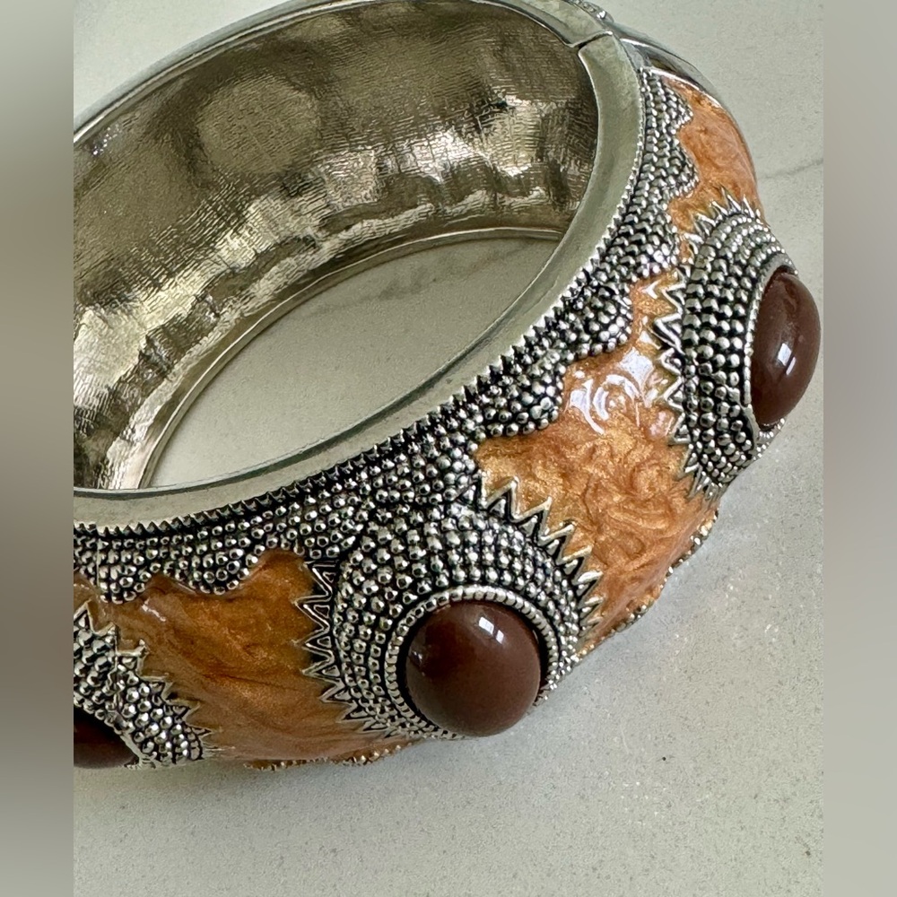 Vintage Brown and Silver Bangle Bracelet
